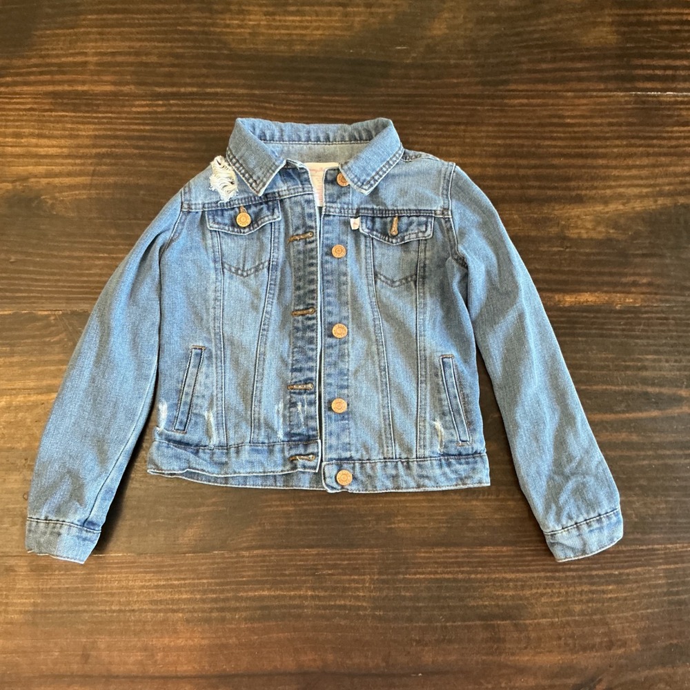 Tommy Bahama Girls Denim Jacket Size 8 Distressed Blue Jean Trucker KJK1030S